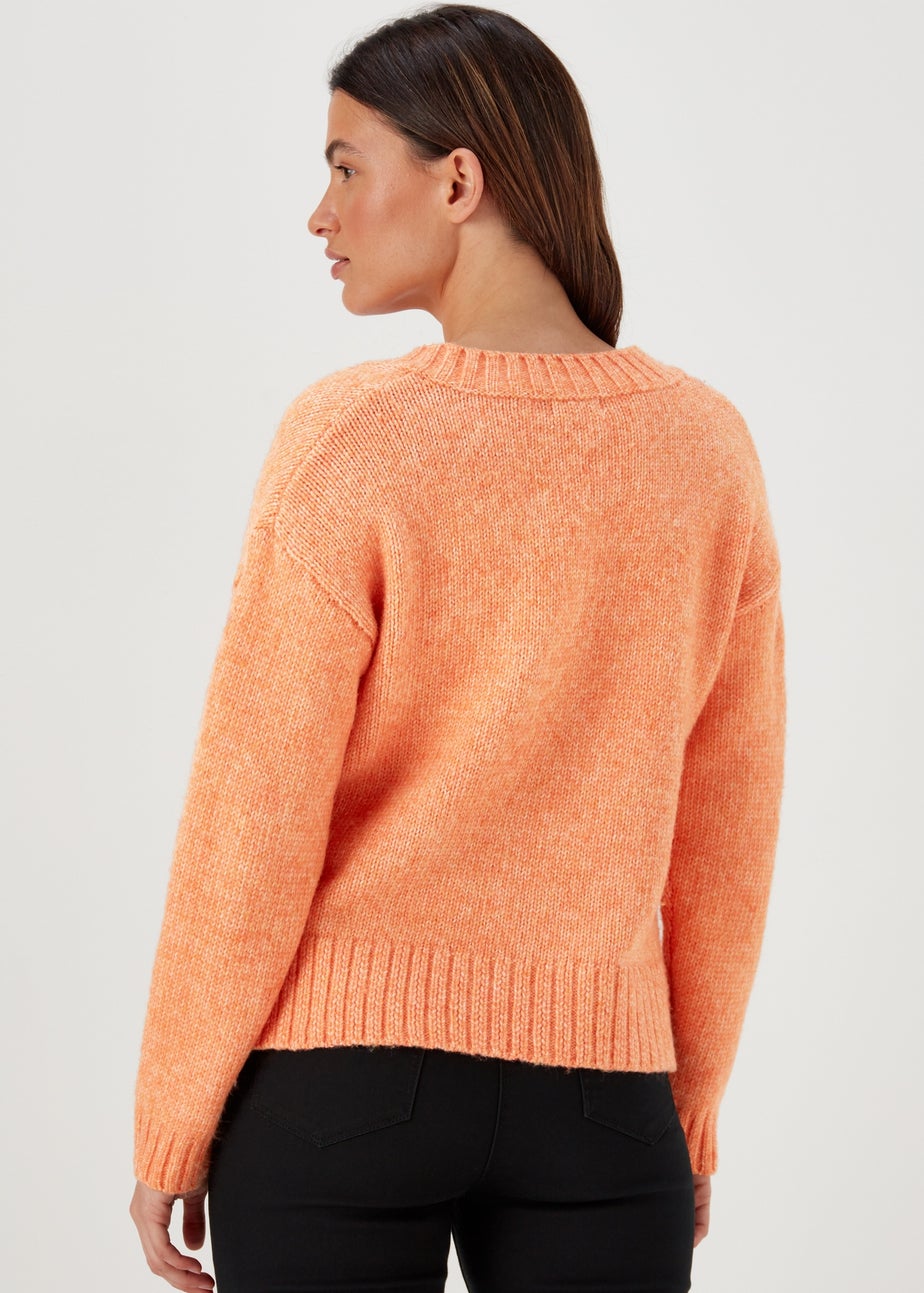 Orange V Neck Brushed Jumper