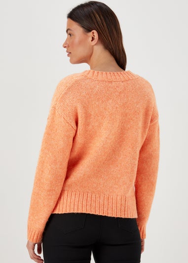 Orange V Neck Brushed Jumper