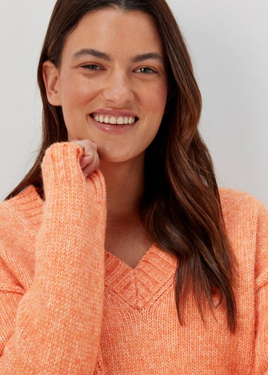 Orange V Neck Brushed Jumper