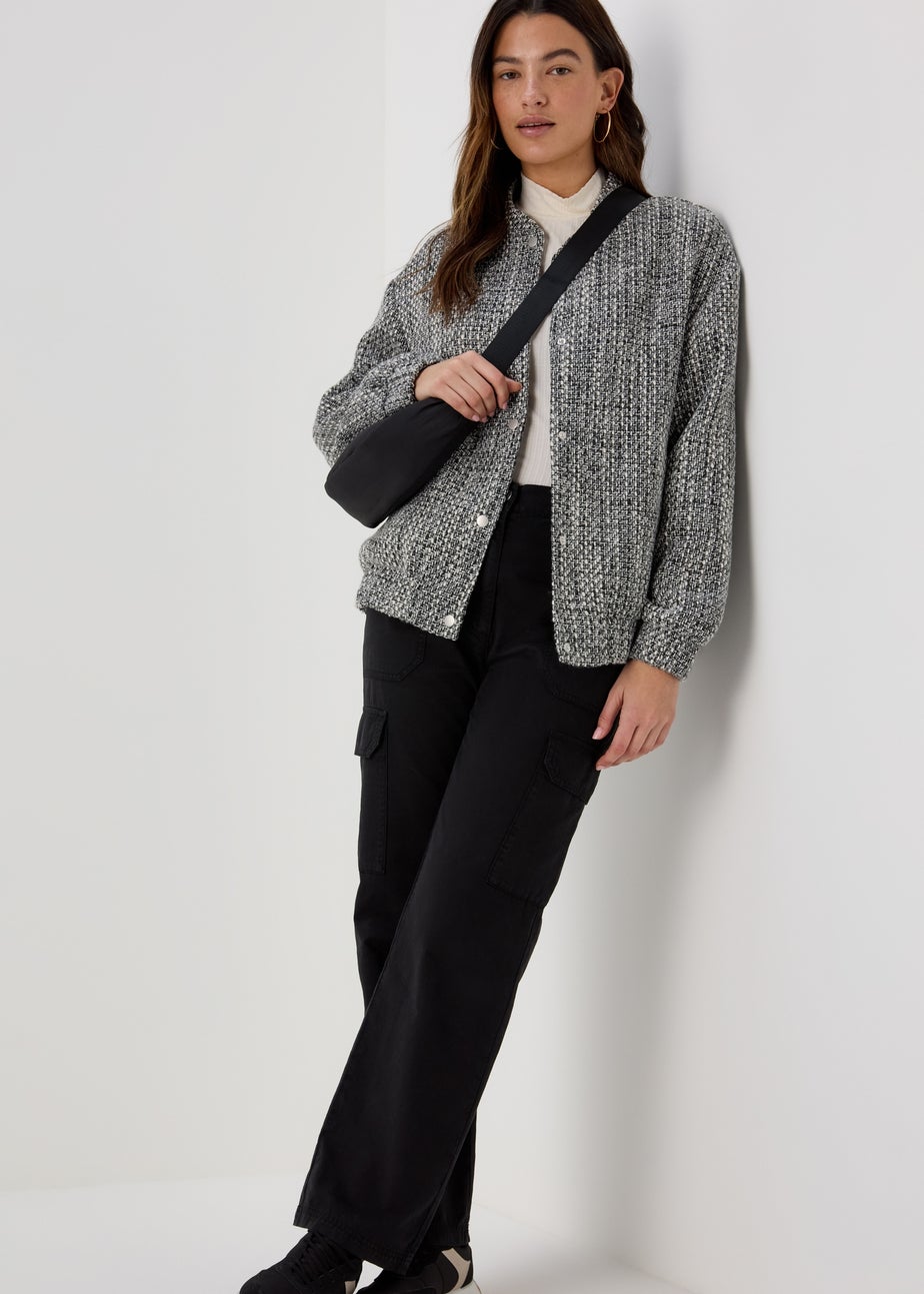 Black & White Print Luxe Bomber Jacket