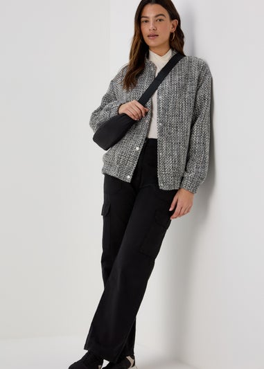 Black & White Print Luxe Bomber Jacket