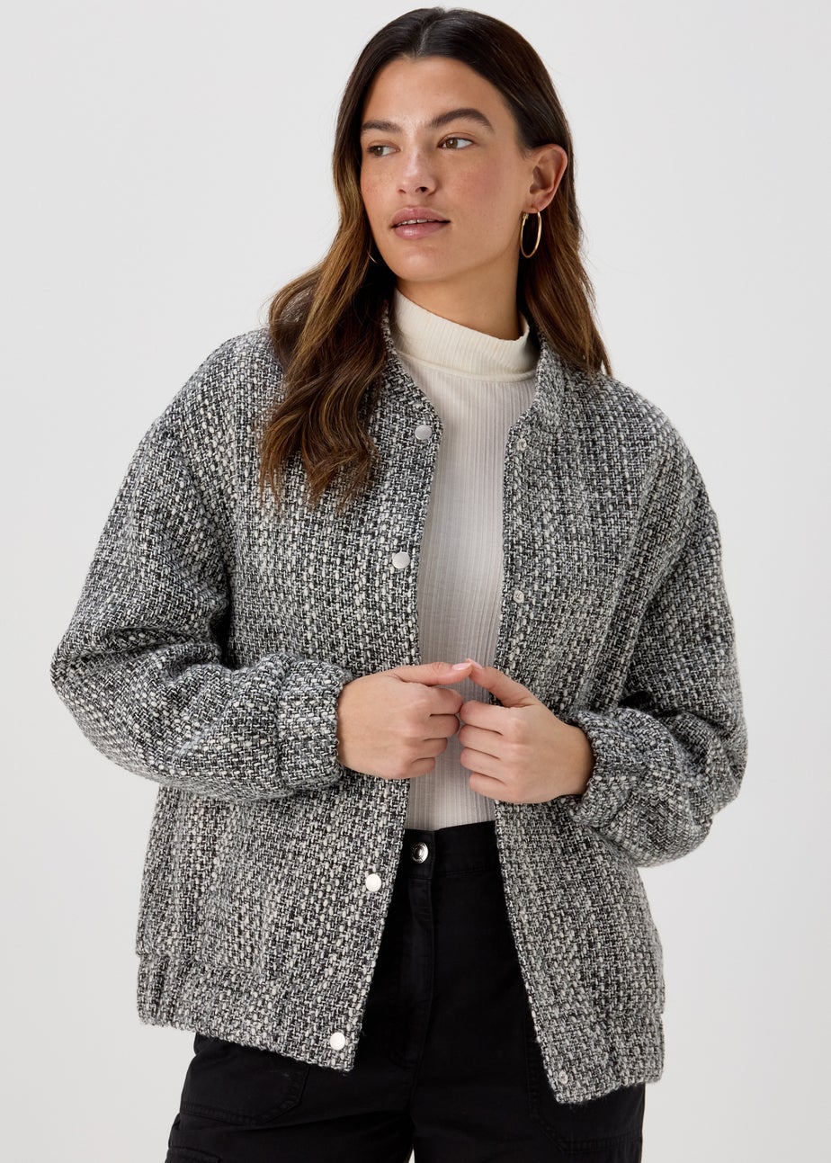 Black & White Print Luxe Bomber Jacket