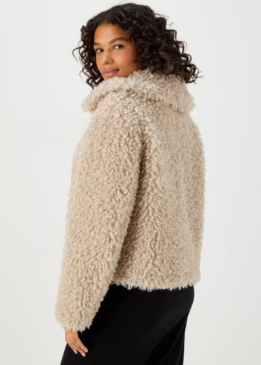 Beige Faux Fur Short Collar Jacket