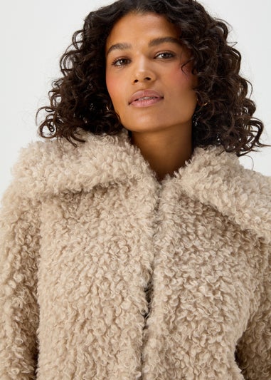 Beige Faux Fur Short Collar Jacket