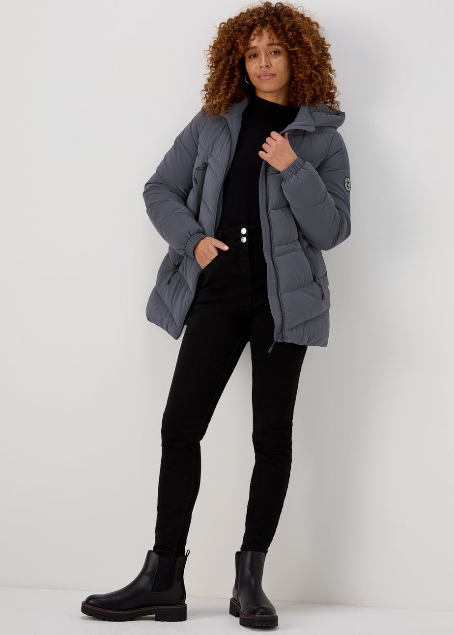 Grey Chevron Short Padded Coat