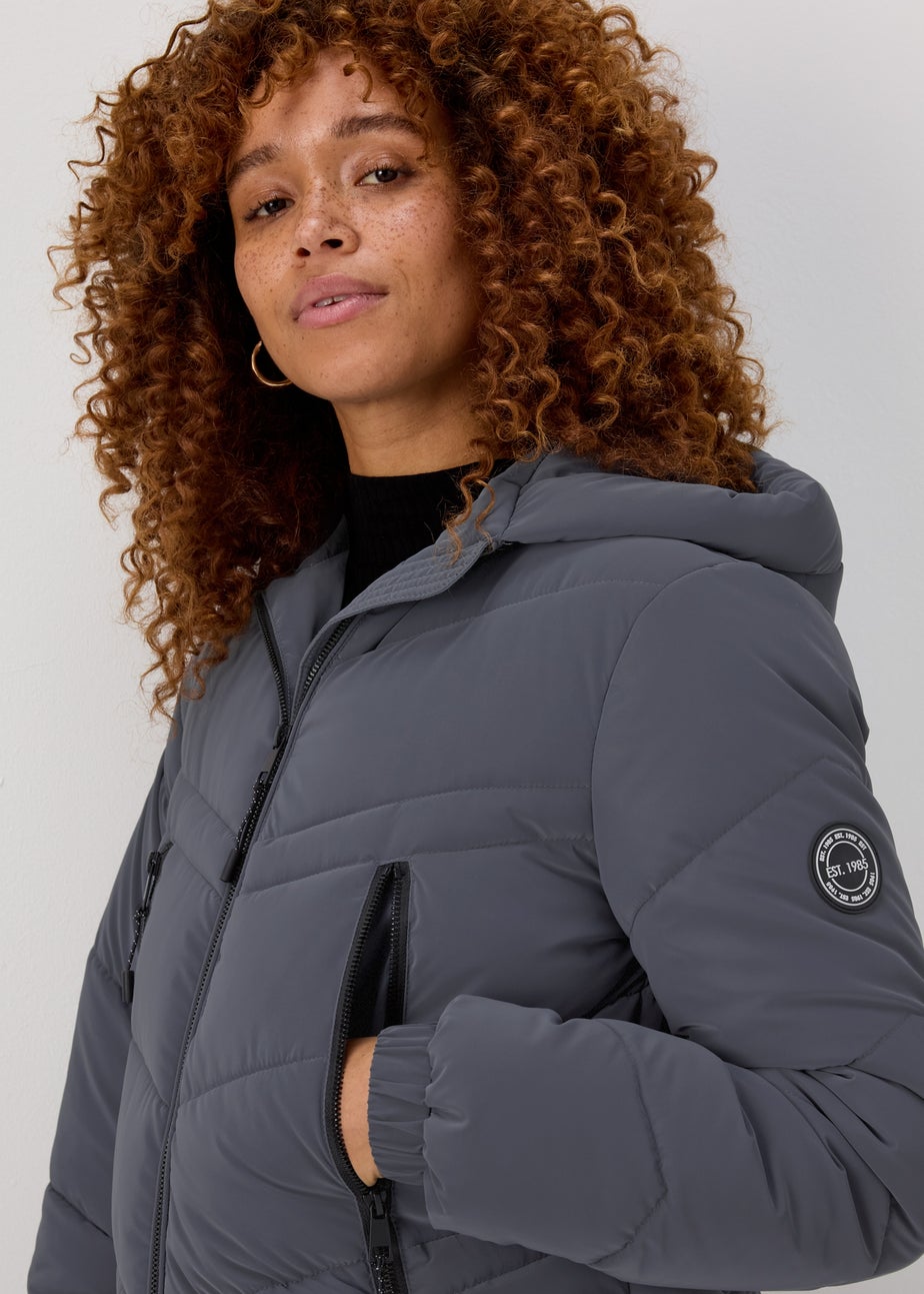 Grey Chevron Short Padded Coat