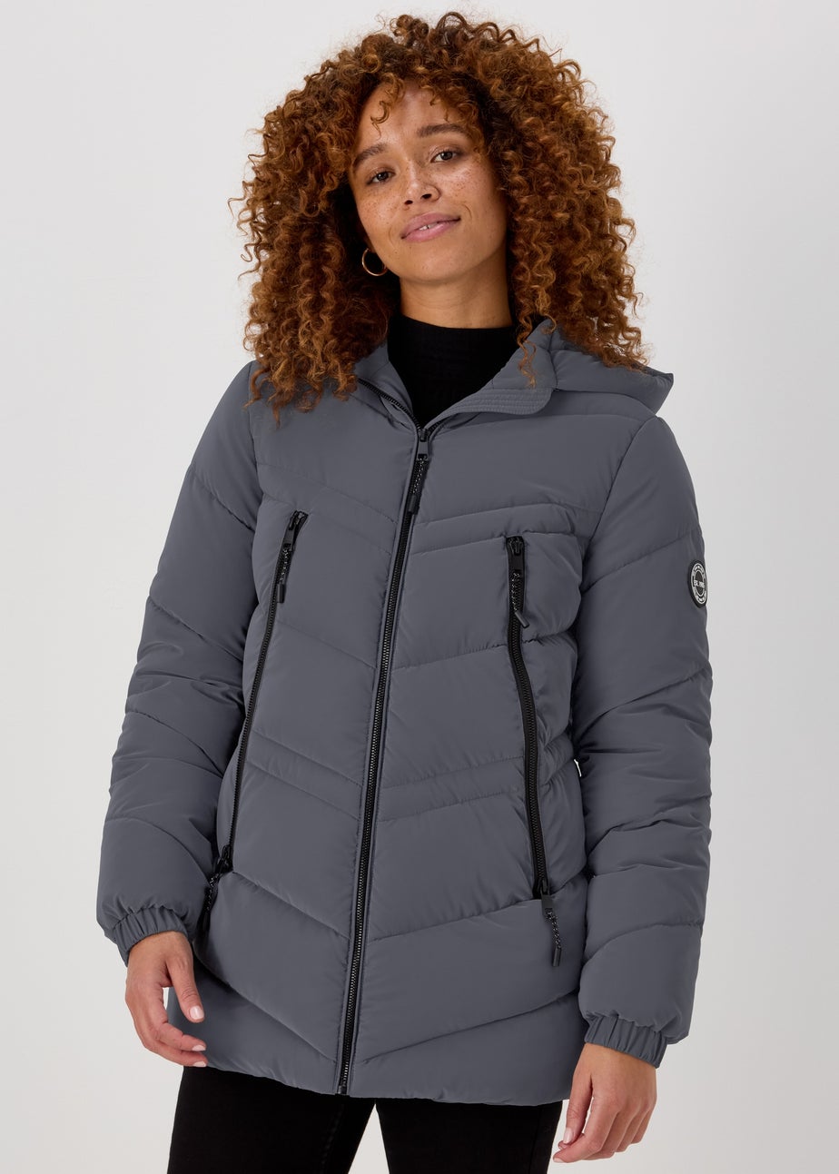 Grey Chevron Short Padded Coat