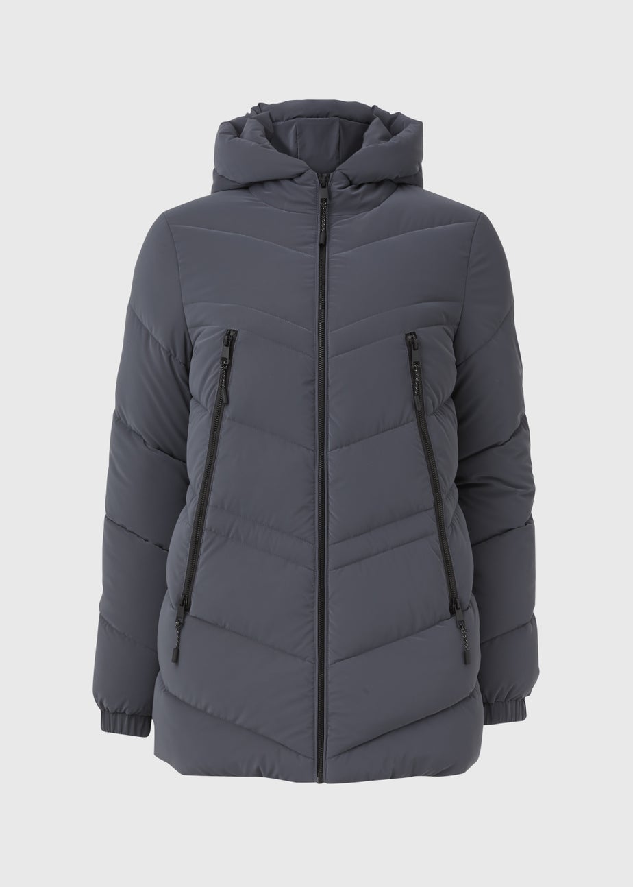 Grey Chevron Short Padded Coat