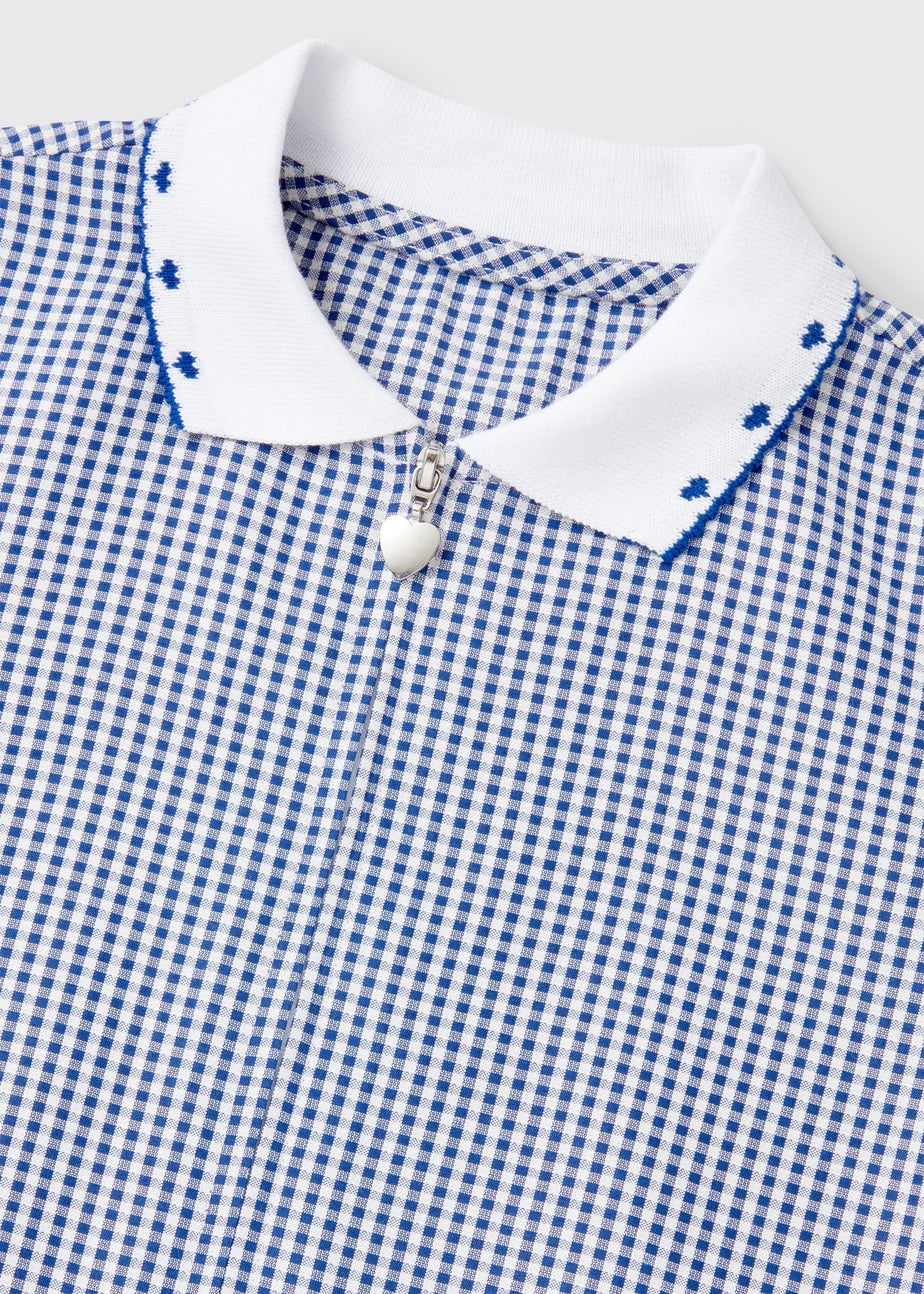 Girls Navy Gingham Knit Collar School Dress (3-14yrs)