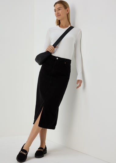 Black Denim Midi Skirt