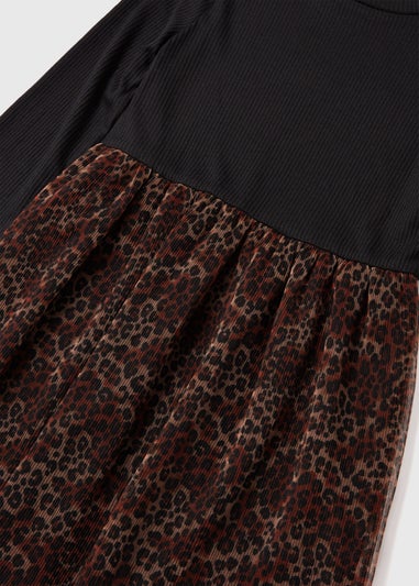 Girls Black Leopard 2 In 1 Mesh Dress (7-12yrs)