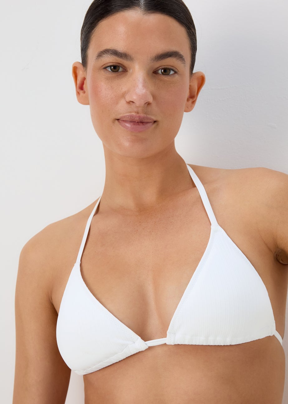 White Triangle Rib Bikini Top
