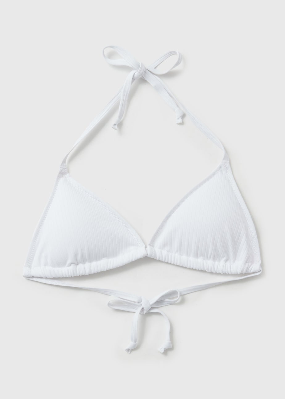 White Triangle Rib Bikini Top