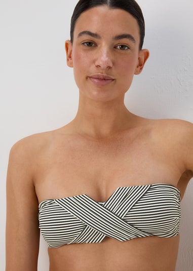Monochrome Textured Stripe Twist Bikini Top