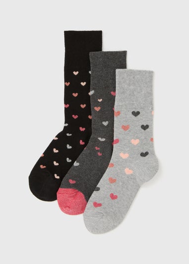 3 Pack Grey Heart Socks