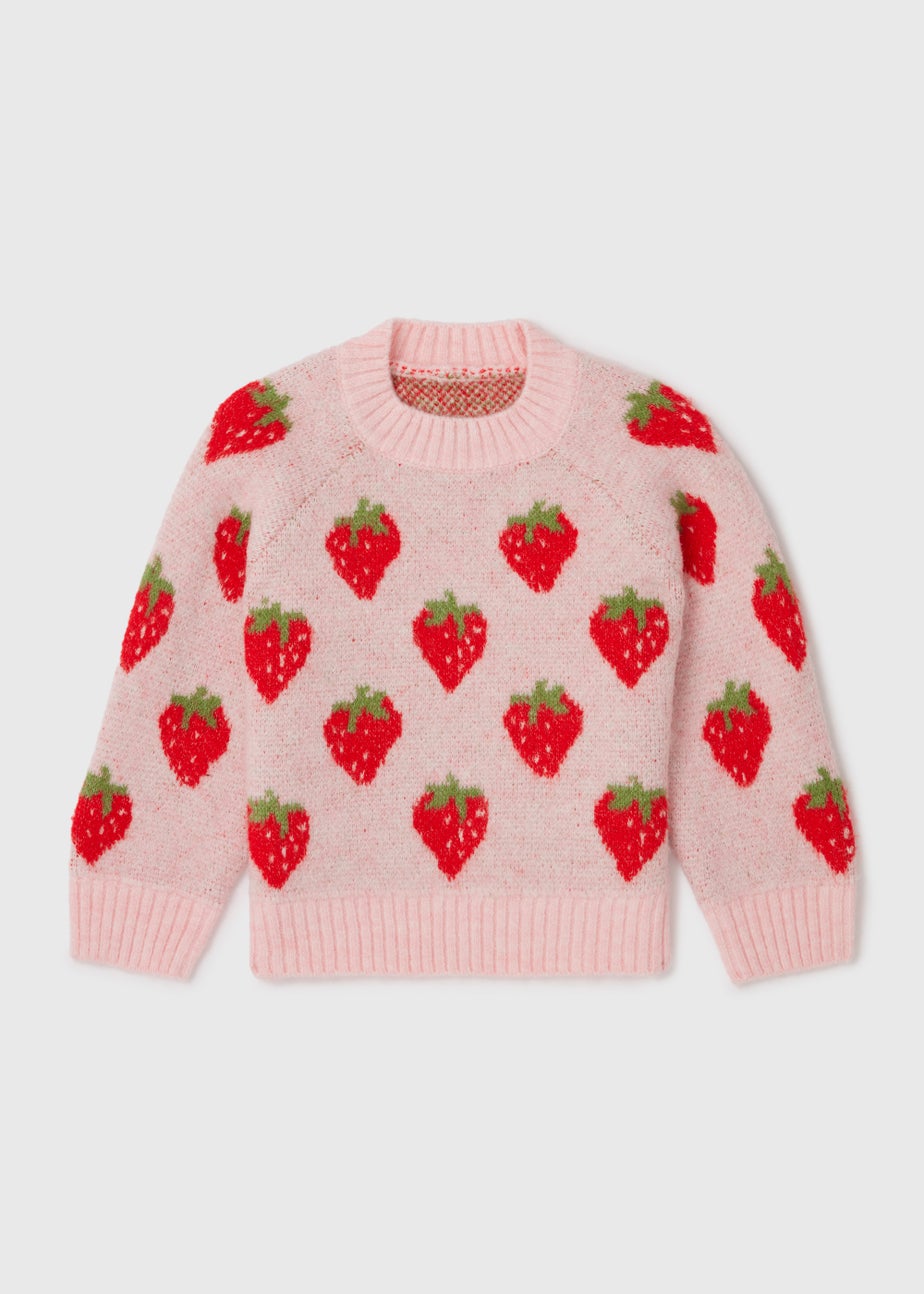 Girls Pink Strawberry Print Jumper (1-7yrs)
