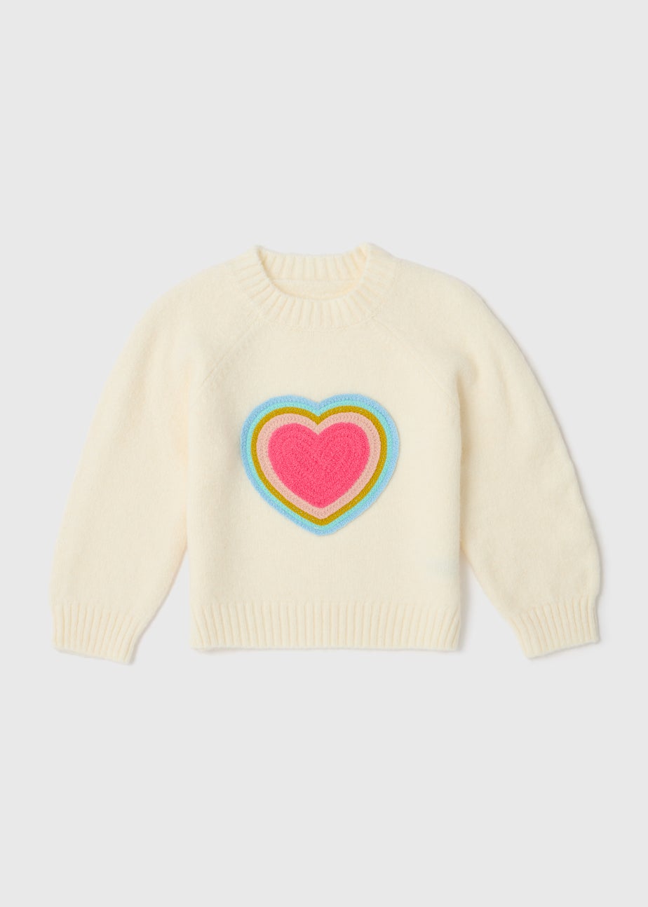 Girls Cream Rainbow Heart Print Knit Jumper (1-7yrs)