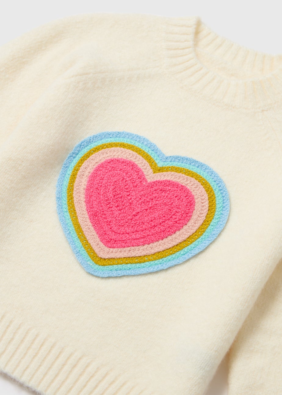 Girls Cream Rainbow Heart Print Knit Jumper (1-7yrs)