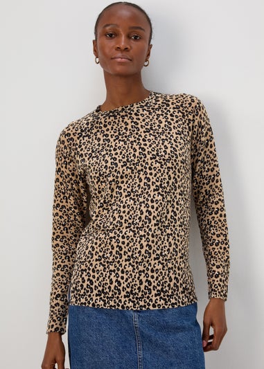 Brown Leopard Print Soft Touch Jumper
