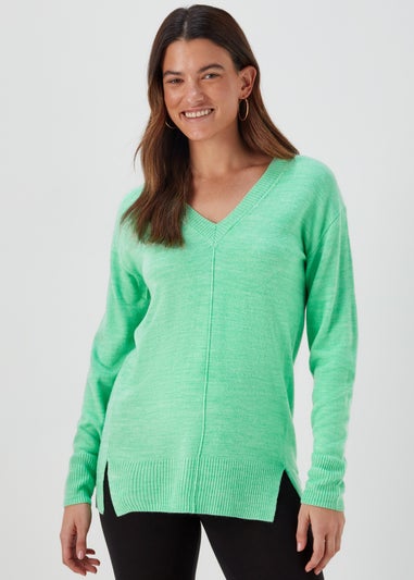 Green V Neck Soft Touch Jumper