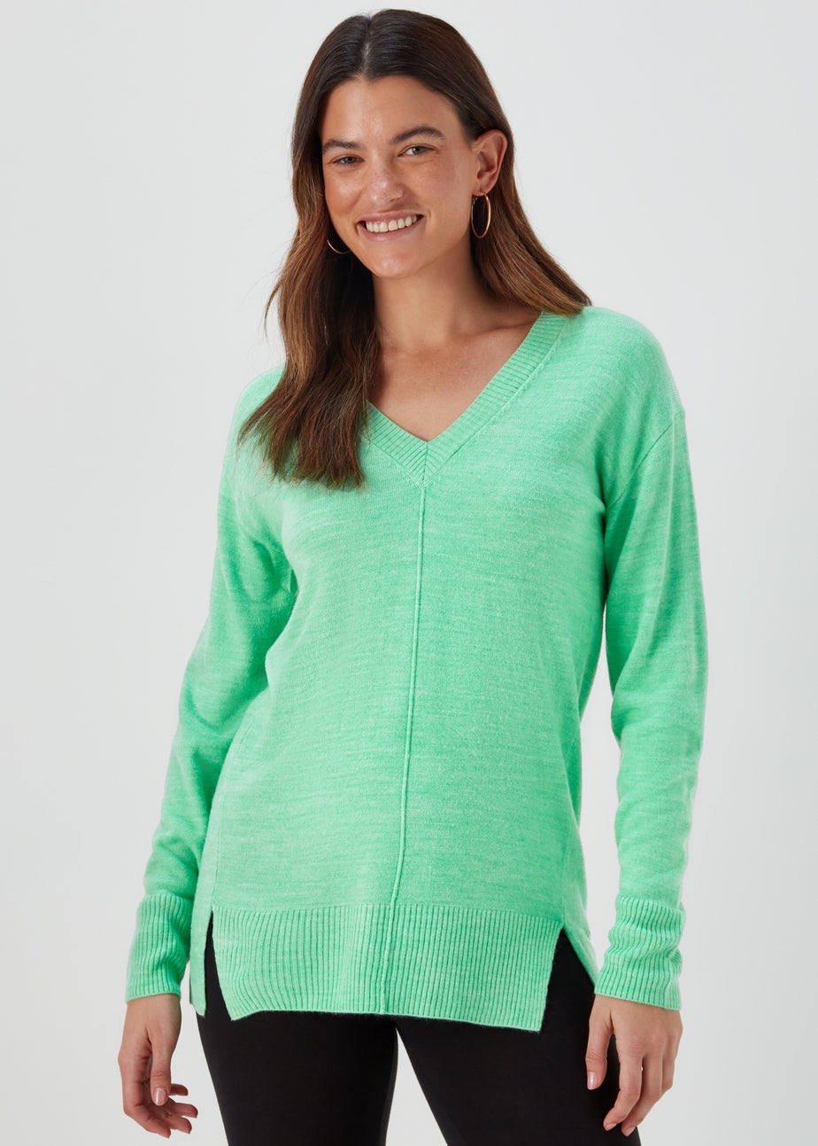 Green V Neck Soft Touch Jumper