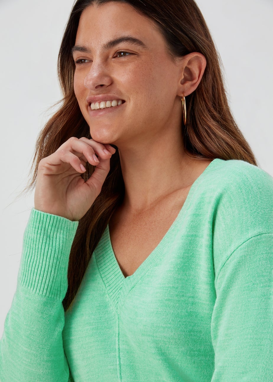 Green V Neck Soft Touch Jumper