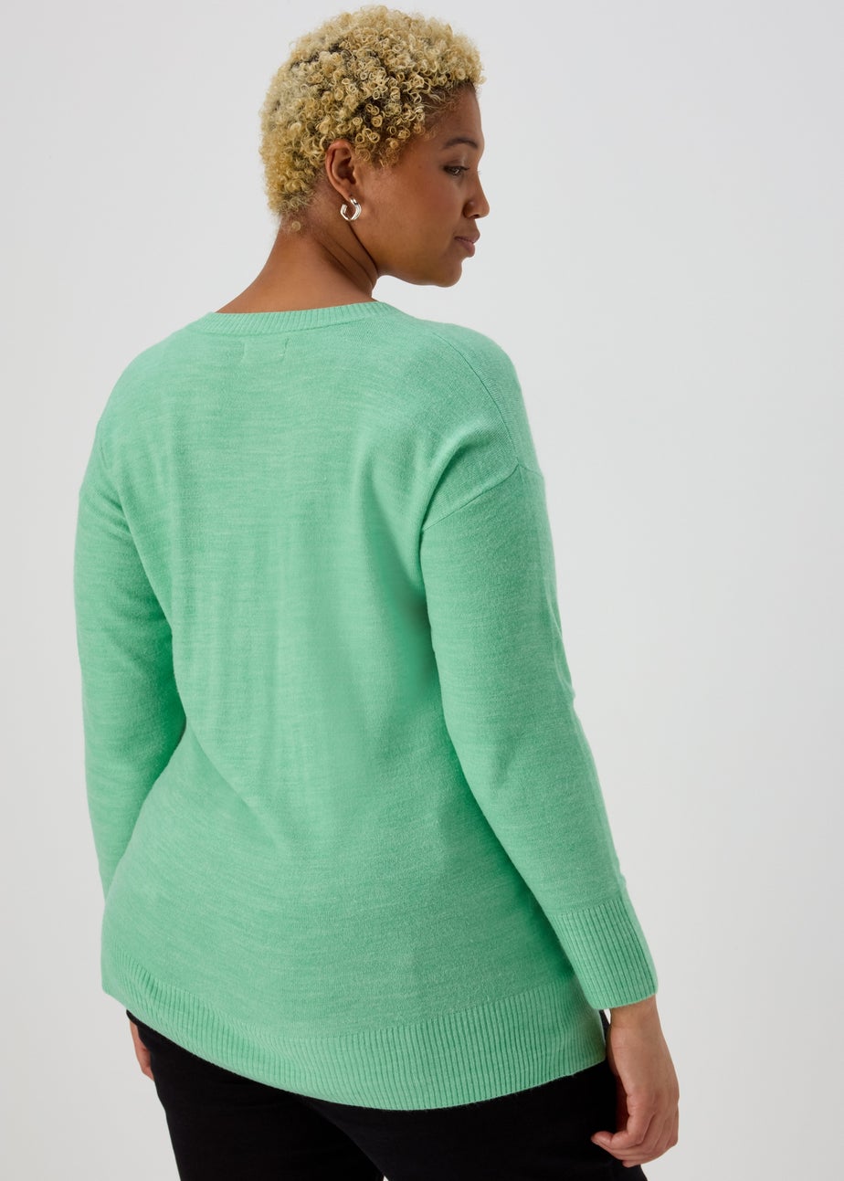 Green V Neck Soft Touch Jumper