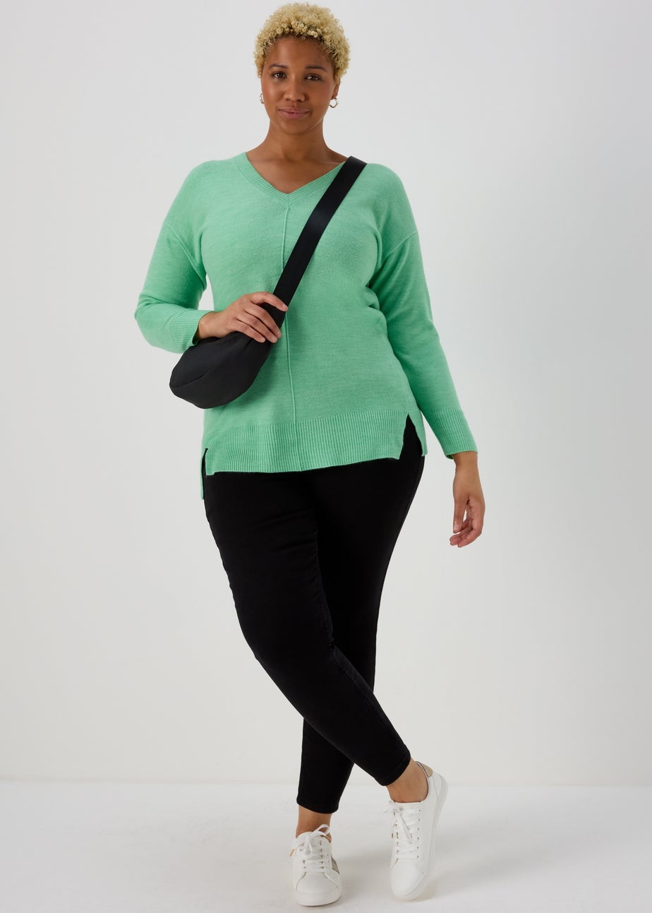 Green V Neck Soft Touch Jumper