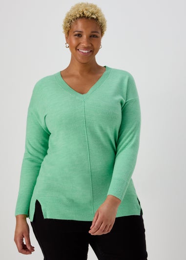 Green V Neck Soft Touch Jumper