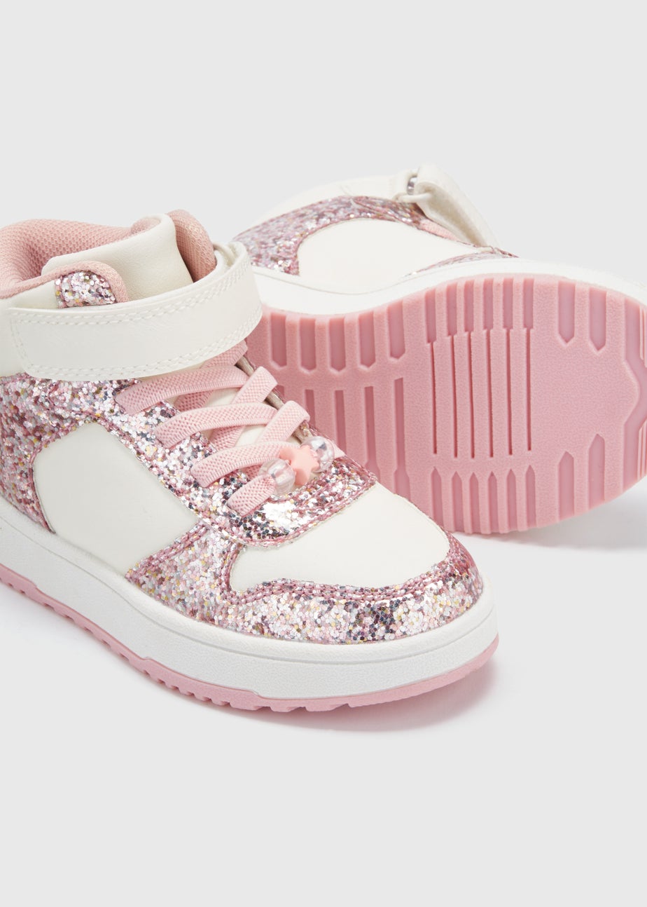 Girls White High Top PU Trainers (Younger 4-12)