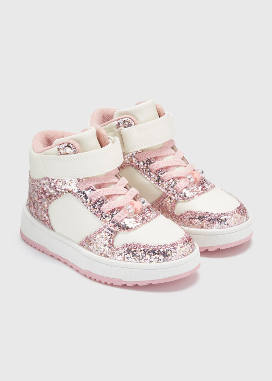 Girls White High Top PU Trainers (Younger 4-12)