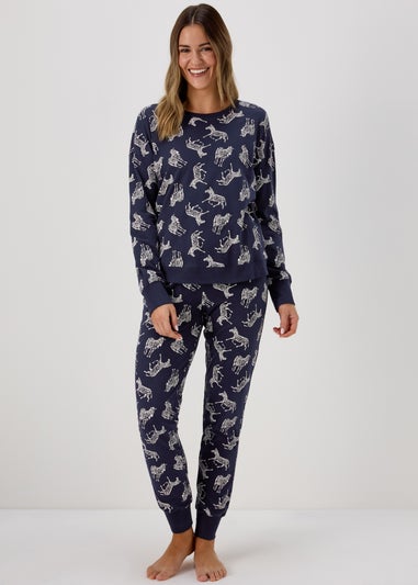 Navy Animal Long Sleeve Pyjama Set