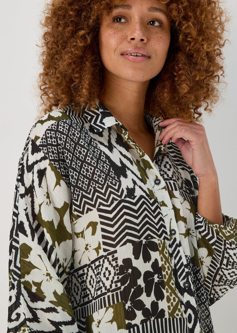 Multi Print Long Sleeve Bubble Top