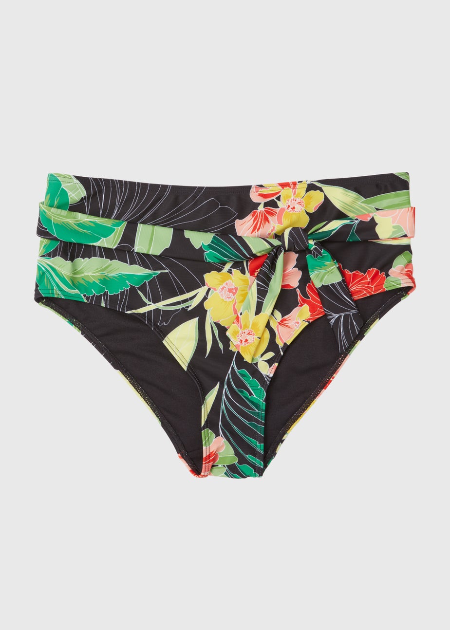 Multicoloured Floral Print High Waisted Bikini Briefs