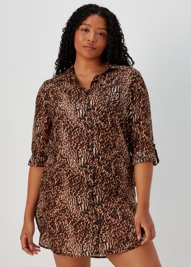 Black Animal Print Beach Shirt
