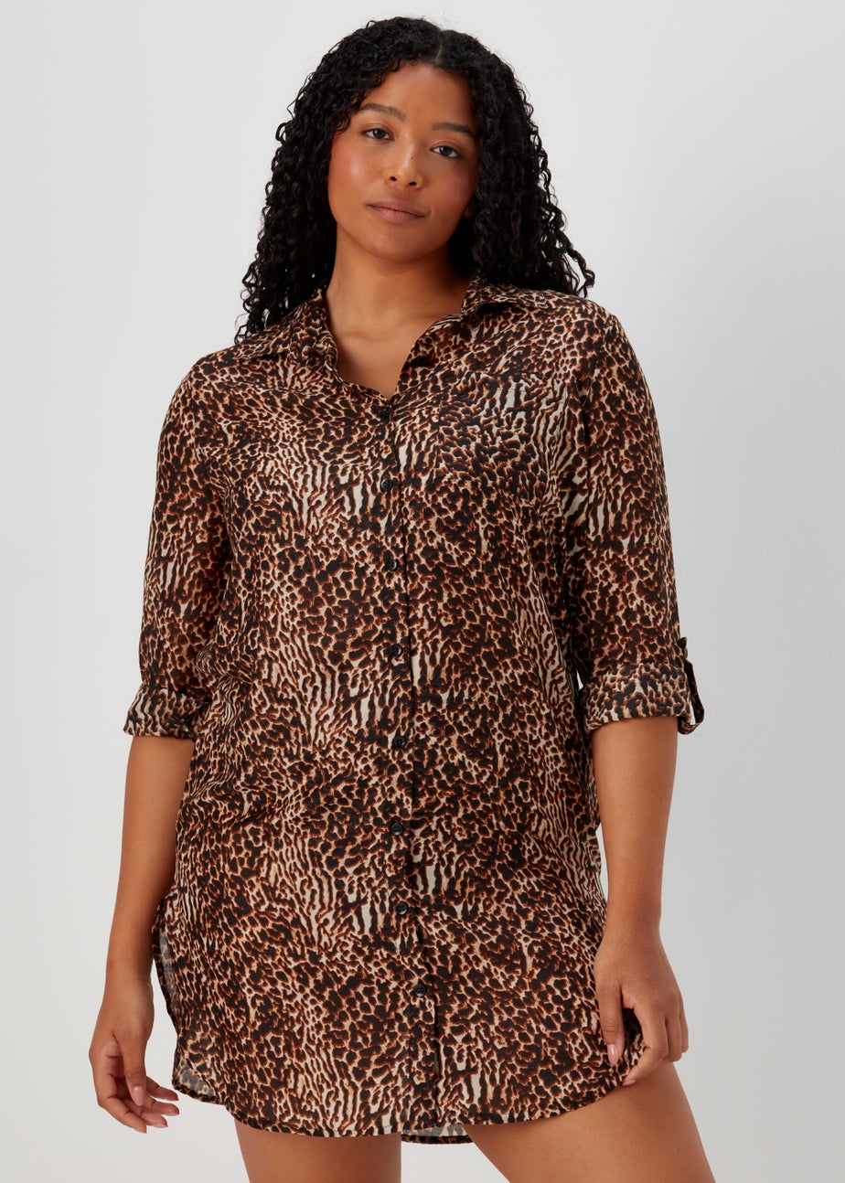 Black Animal Print Beach Shirt