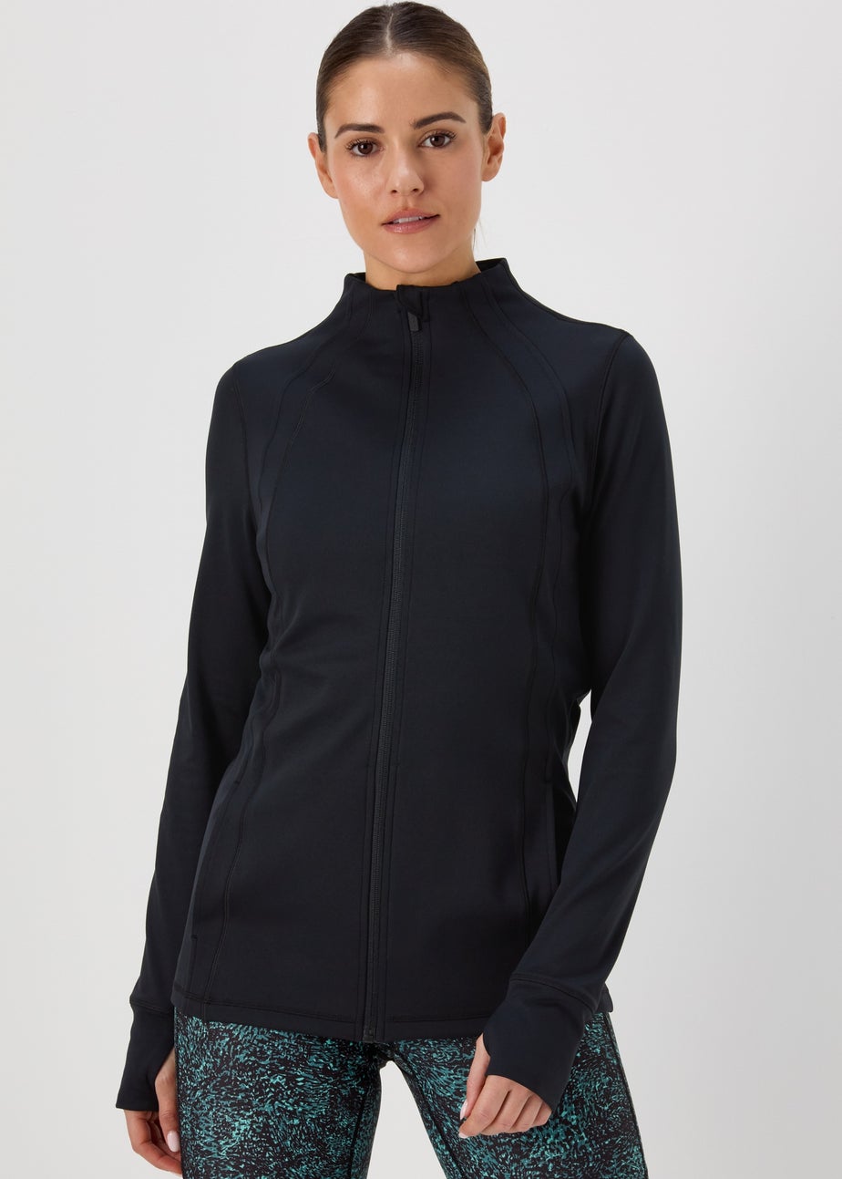 Souluxe Black Seam Detail Zip Up Sports Jacket