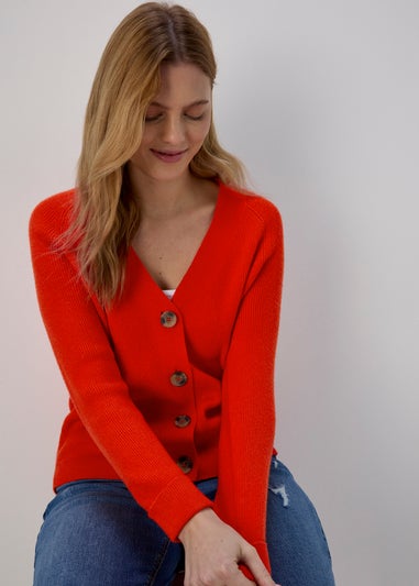 Red Button Crewneck Cardigan