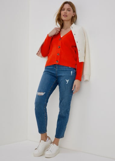 Red Button Crewneck Cardigan