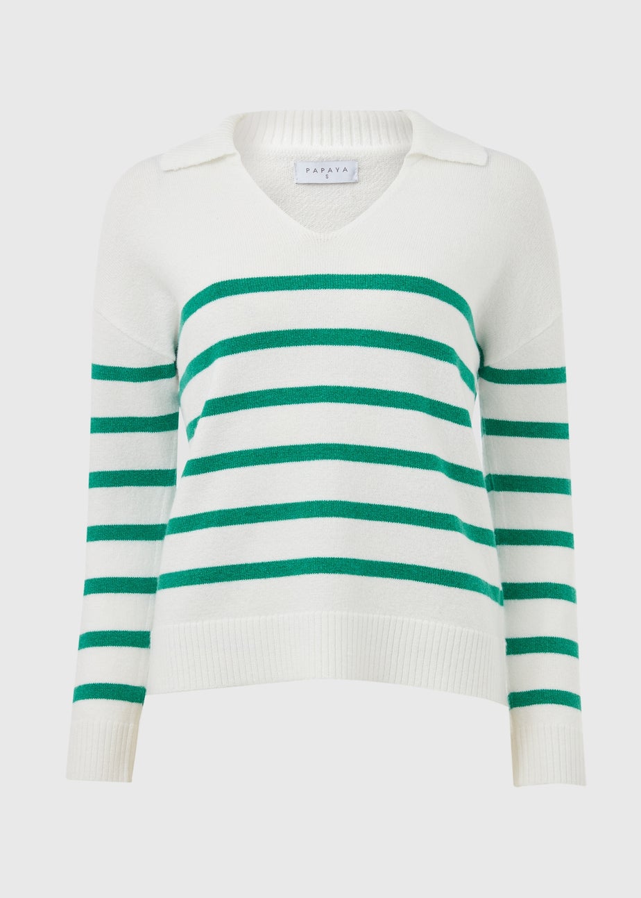 Ivory Green Stripe Open Collar
Jumper
