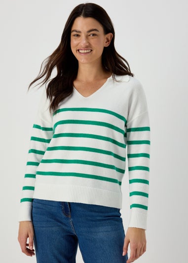 Ivory Green Stripe Open Collar
Jumper