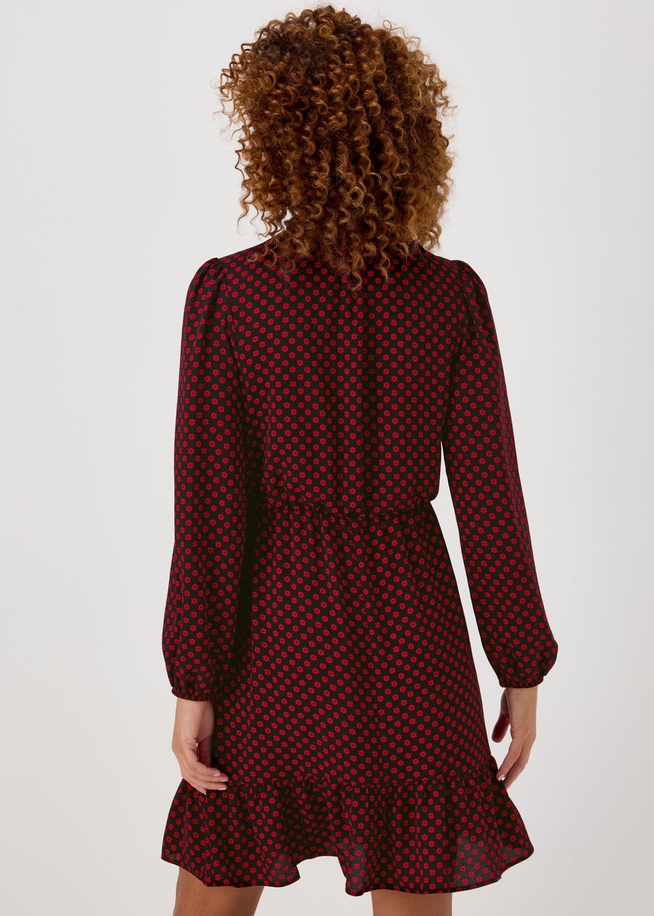 Red Floral Print Bubble Mini Dress