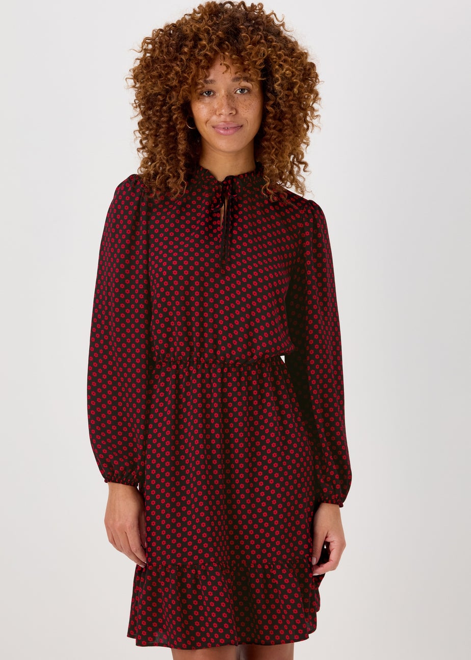 Red Floral Print Bubble Mini Dress