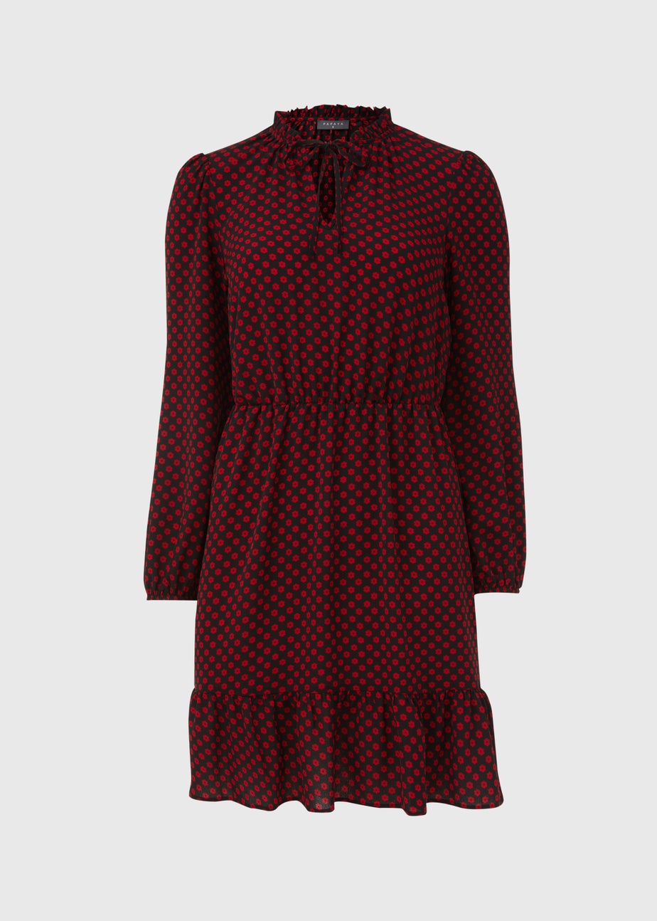 Red Floral Print Bubble Mini Dress