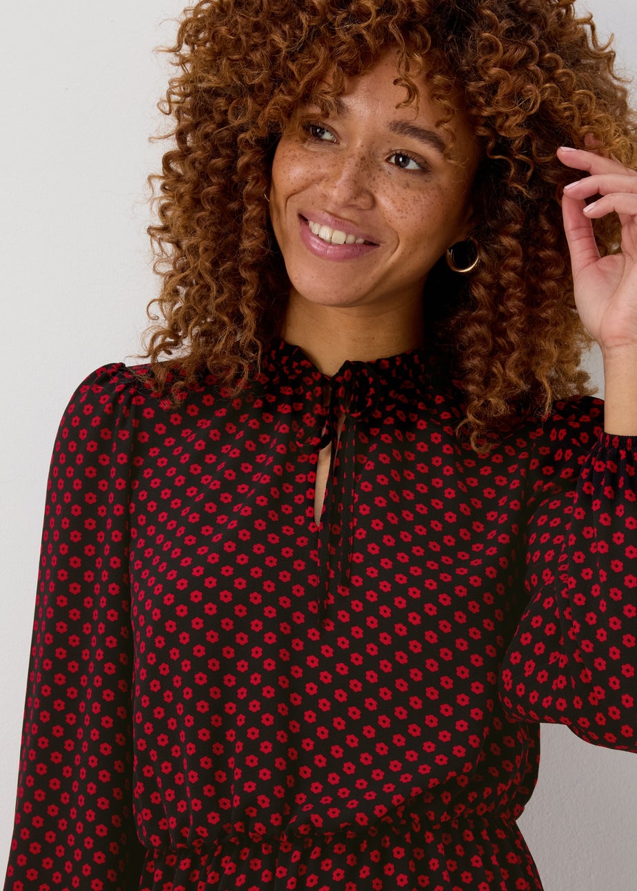 Red Floral Print Bubble Mini Dress