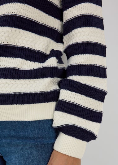 Cream & Navy Stripe Cable Jumper
