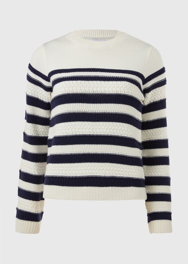 Cream & Navy Stripe Cable Jumper