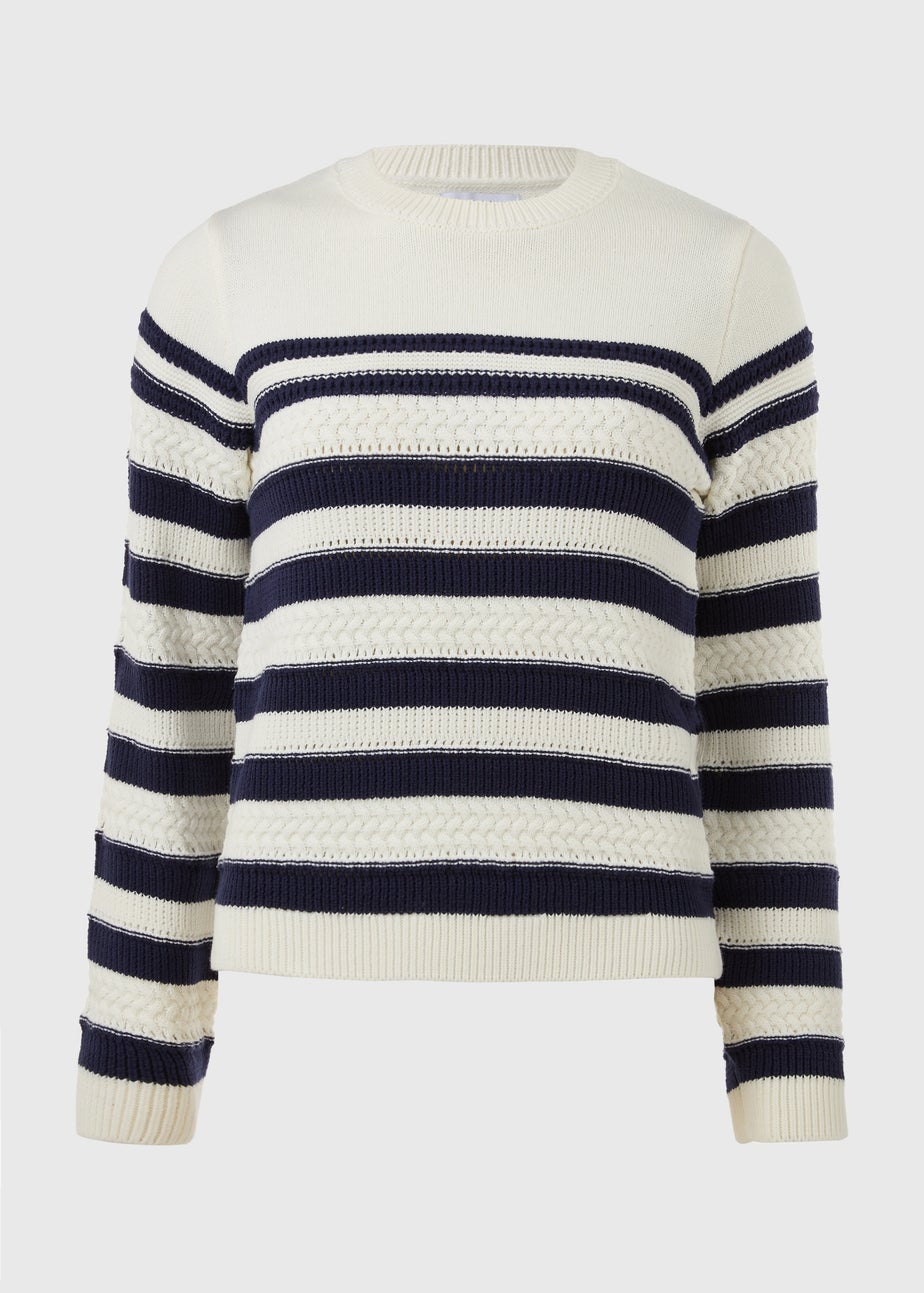 Cream & Navy Stripe Cable Jumper