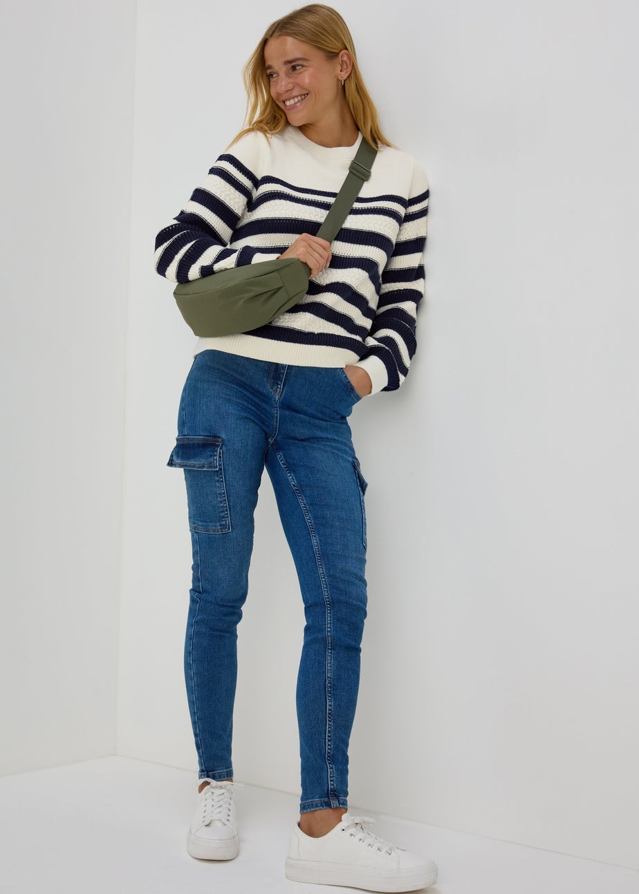 Cream & Navy Stripe Cable Jumper
