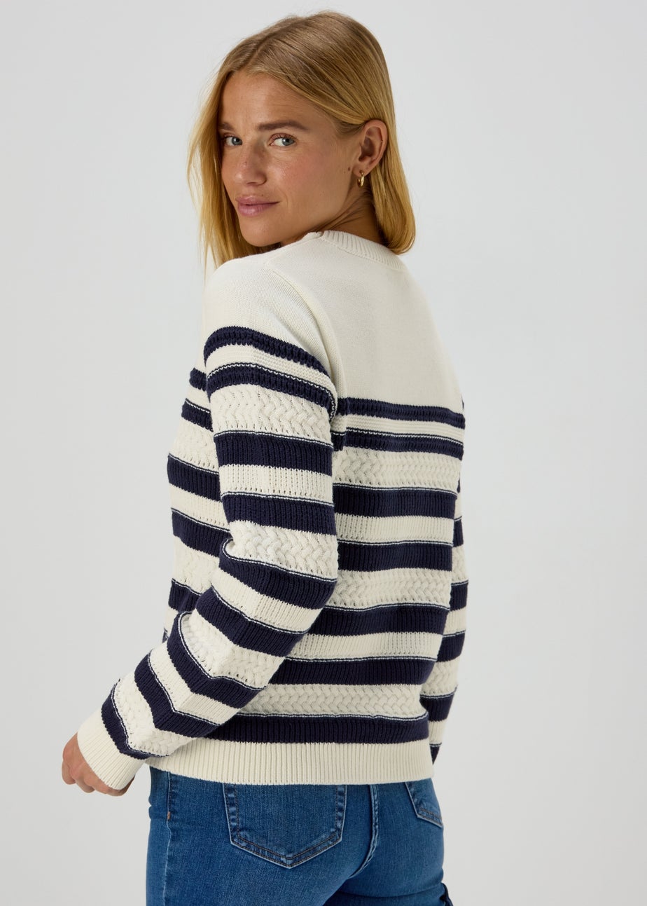 Cream & Navy Stripe Cable Jumper